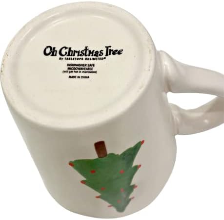 עץ חג המולד ספל מתנת קפה קרמיקה מזוגג דק עם מראה בעבודת יד | כולל עץ חג המולד האמנותי עם נורות